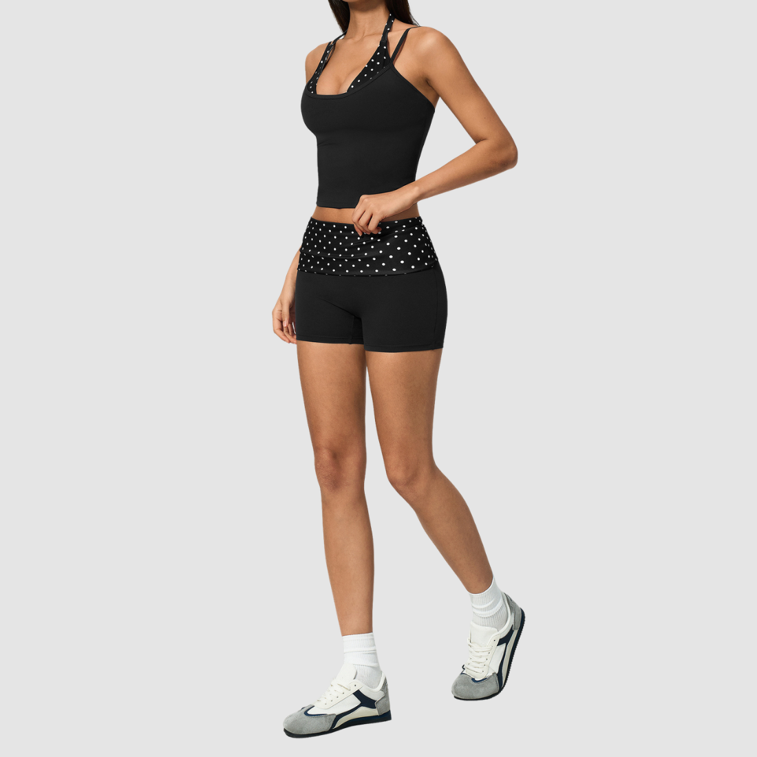 Wholesale Women’s Polka-Dot Racerback Tank & Shorts Yoga Set