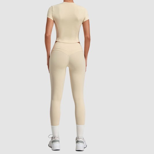 Wholesale Women's Naked-Feel Short Sleeve Top + High-Waist Leggings Set – Peach Lift Yoga Fitness Activewear