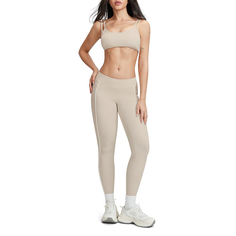 Color-block backless bra + high-waisted leggings 2-piece set