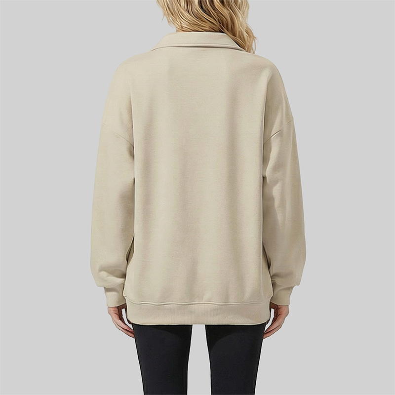 Loose long sleeved Half Zip Stand Collar Fleece Sweatshirt