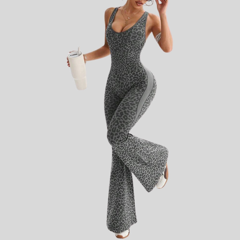 Cross back leopard print jumpsuit