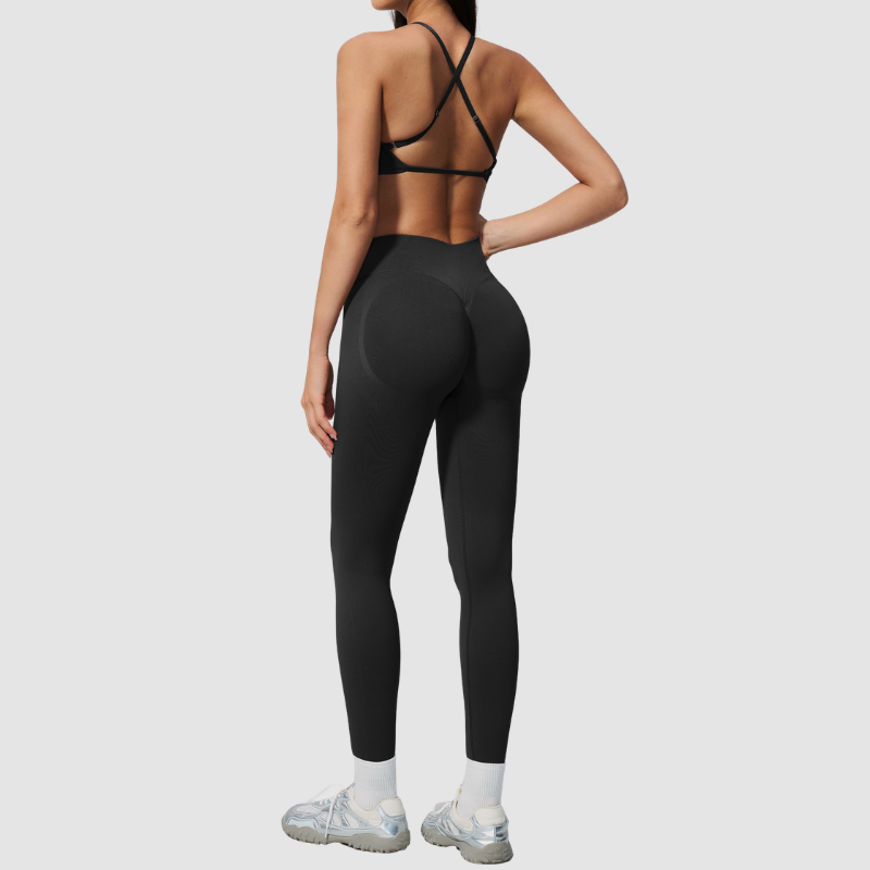 Wholesale Women's Cross-Back Seamless Yoga Set – Tummy Control High-Waist Sports Bra & Leggings