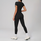 Wholesale Seam-Detail Cropped T-Shirt & High-Waist Leggings Set – Brushed Yoga 2-Piece
