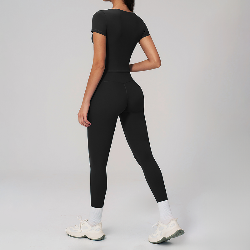 Wholesale Seam-Detail Cropped T-Shirt & High-Waist Leggings Set – Brushed Yoga 2-Piece