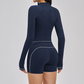 Color blocking Sports jacket+Sport Bra+High waisted shorts 3-piece set