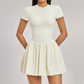 Solid Half Zipper Pleated Anti-Exposure Tennis Dress