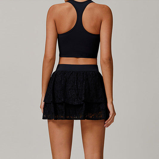 Lace Sports Top + Golf And Tennis skirts 2-Piece Set