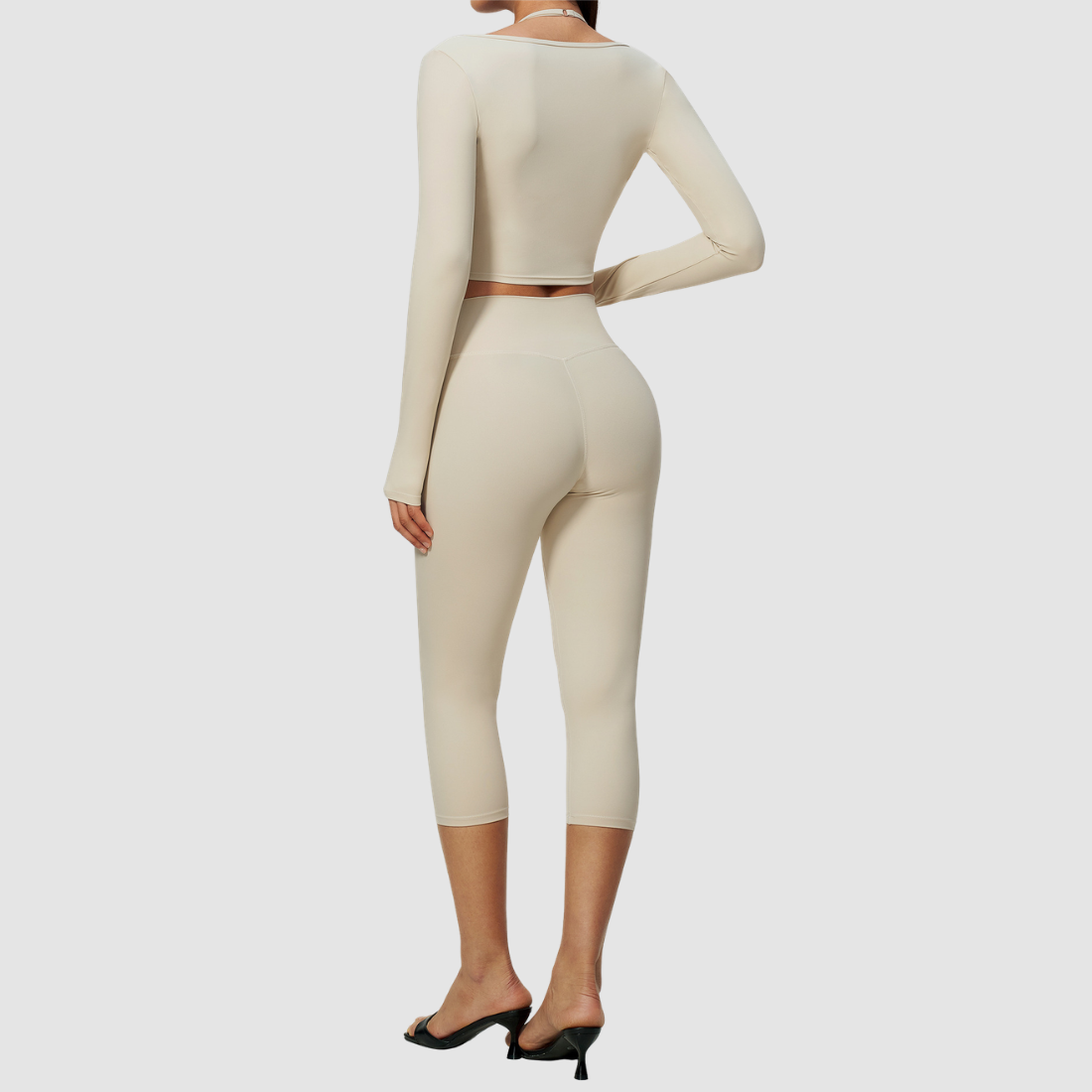Wholesale Women's Activewear Brushed Bra, Capri Pants & Long-Sleeve 3-piece Yoga Set