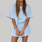 Wholesale Women's Striped Short Sleeve Shorts Set – Lightweight Casual Two-Piece