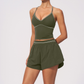 Wholesale Women's Brushed Yoga Set: Halter V-Neck Bra & Shorts – Colorblock Quick-Dry