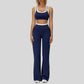 Contrast color sports bra + sport slightly flared pants 2-piece set