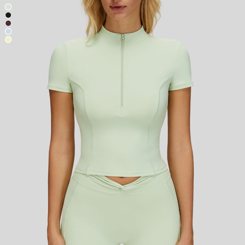 Slim-fit stand-up collar short-sleeved top