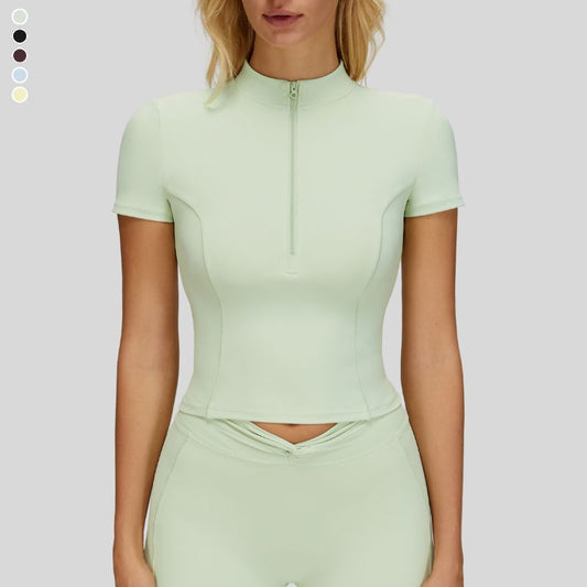 Wholesale Slim-fit stand-up collar short-sleeved top | Wonderxfans bulk activewear