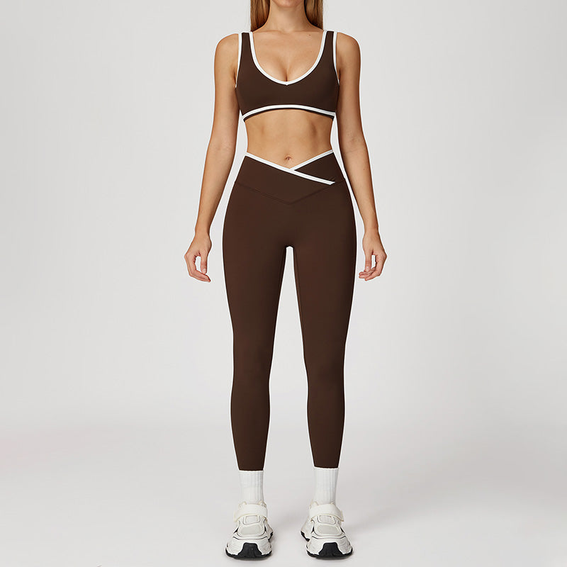 Ultra-Soft Contrasting Color Sports Bra + High Waist leggings 2-piece Set