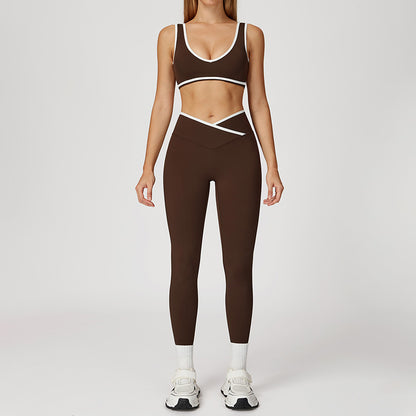 Ultra-Soft Contrasting Color Sports Bra + High Waist leggings 2-piece Set