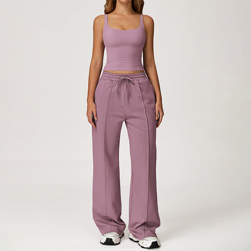 Slimming U-Neck Tank Top + Straight Leg Sweatpants 2 Piece Set