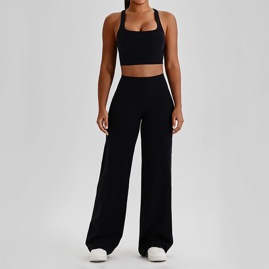 Wholesale Women's Peach Lift High Waist Flare Pants Yoga Set – Cross Back Sports Bra 0258