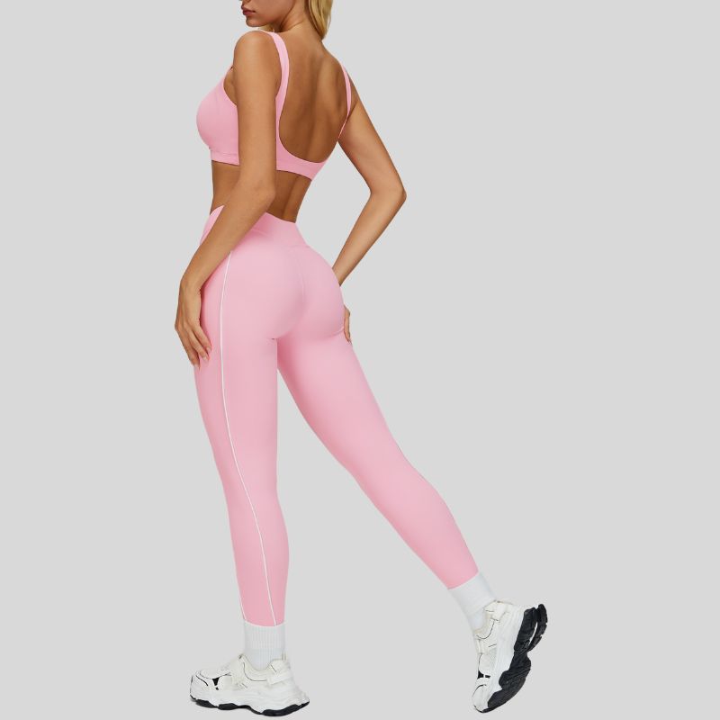 Beautiful Backless Sports Bra+High-waisted contrasting color leggings 2-piece set