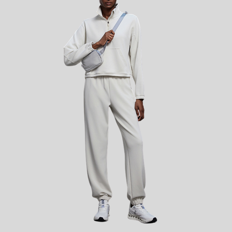 Half-zip stand collar drawstring sports top