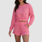 Wholesale Women's Crew Neck Long Sleeve Loose Sweatshirt Set – Casual Pullover Top + Shorts