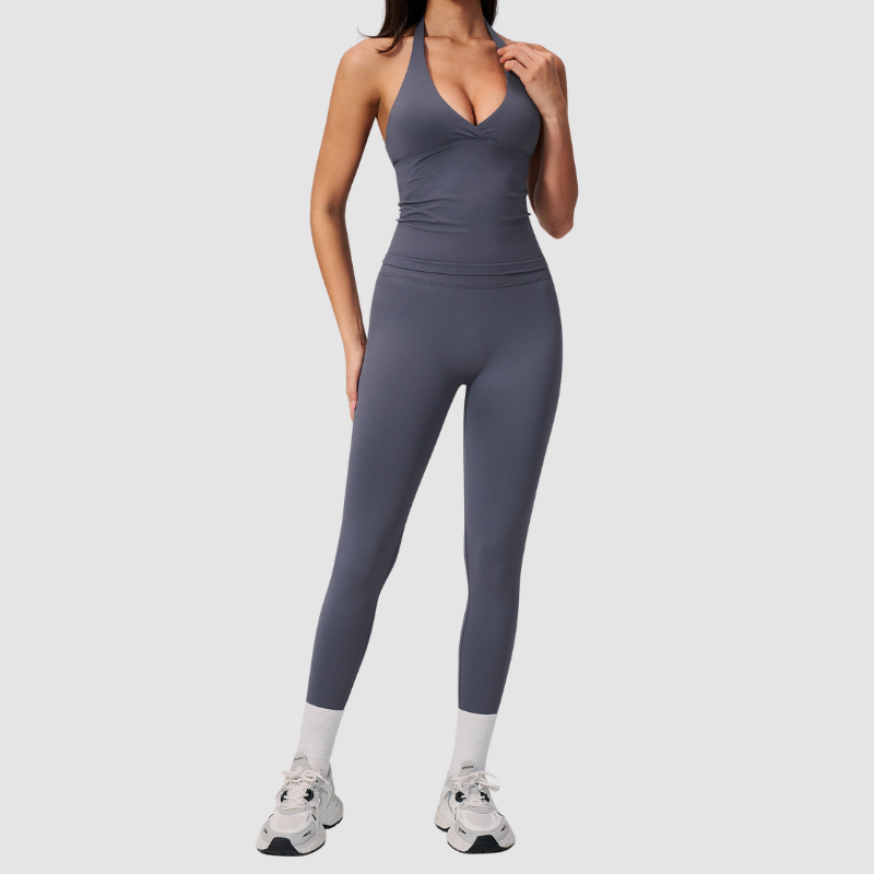 Wholesale Women's Halter Sports Bra & Full-Length Leggings Set – Seamless Peach-Lift Yoga Activewear