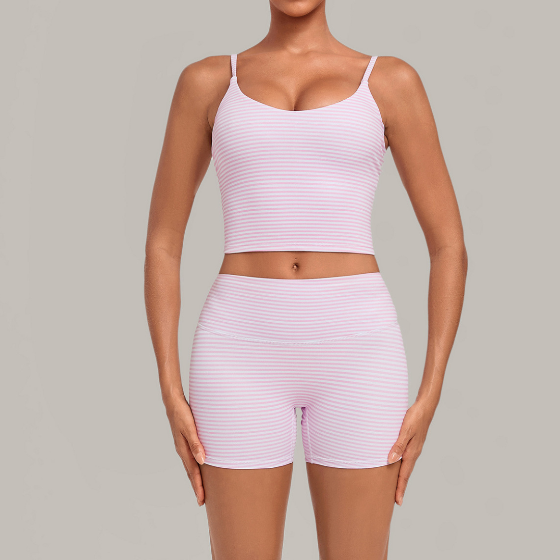 Wholesale Women's Activewear Retro Print Back-V Sleeveless Top & Leggings Yoga Set