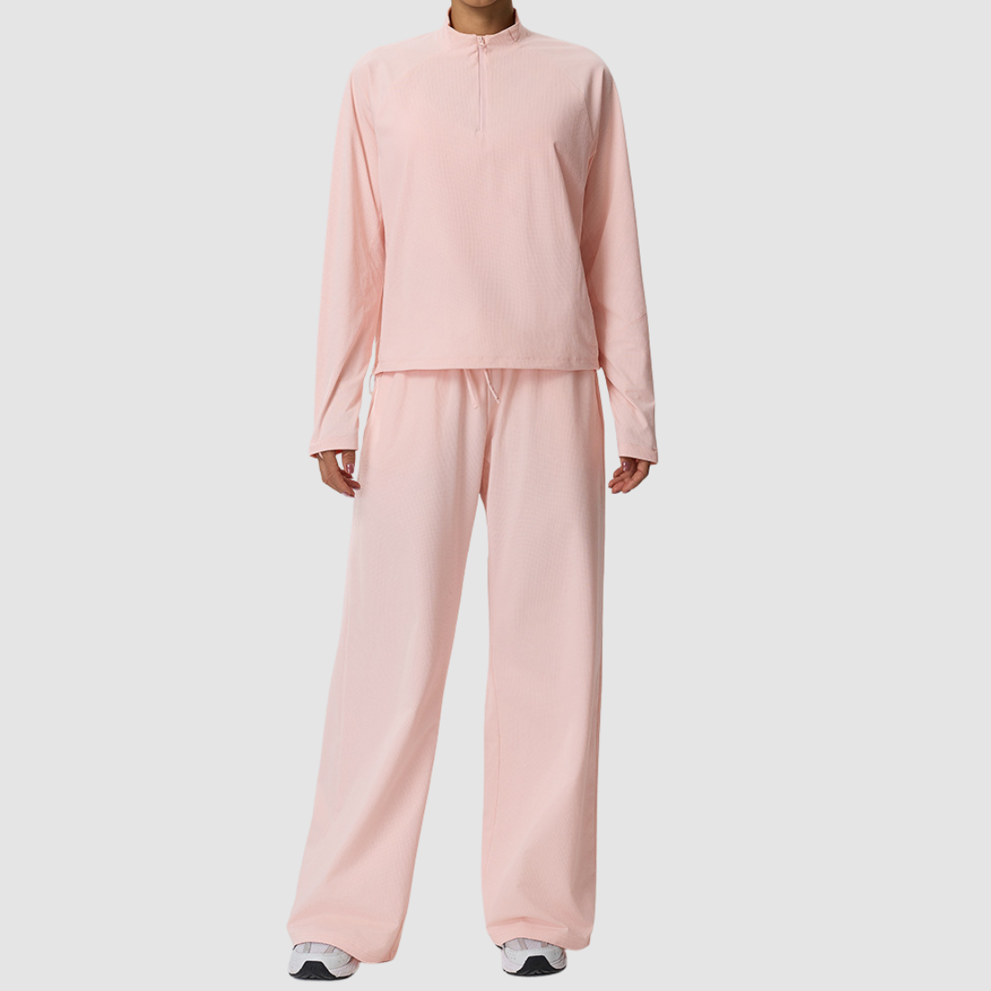 Wholesale Women’s Waffle Knit Active Set – Stand-Collar Long Sleeve & Pants