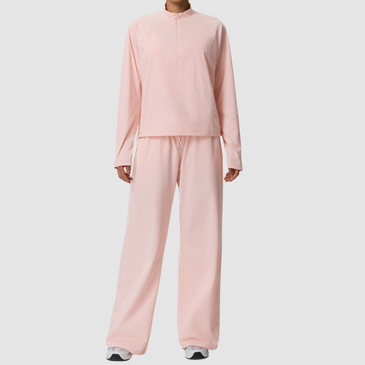 Wholesale Women’s Waffle Knit Active Set – Stand-Collar Long Sleeve & Pants