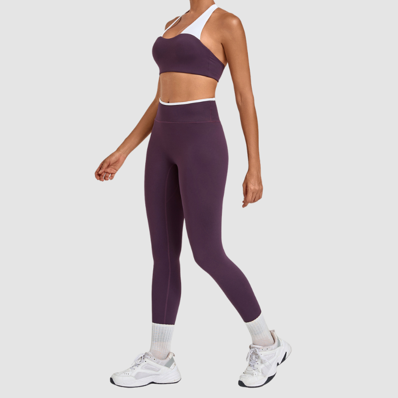 Wholesale Halter Neck Colorblock Yoga Set Sports Bra & Leggings – Naked Feel with Pocket
