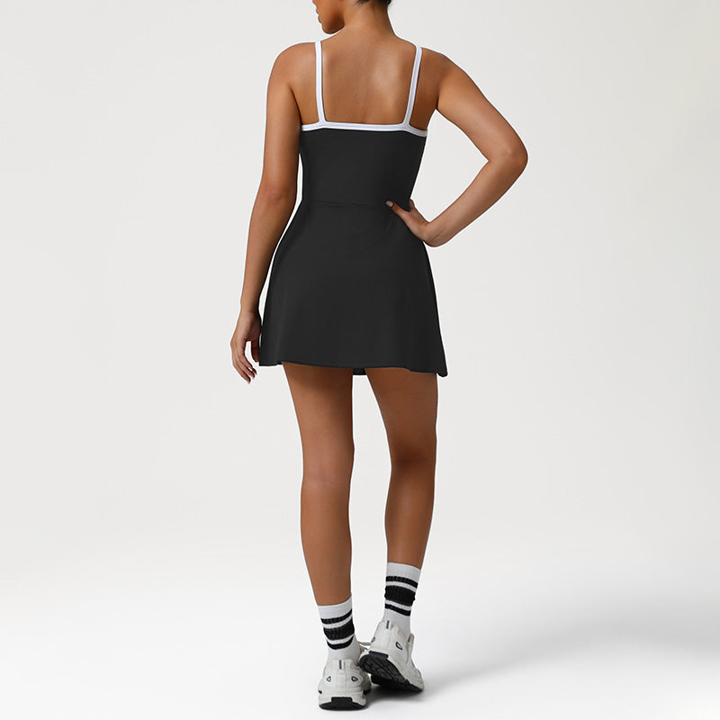Spaghetti Strap Color-Blocked Anti-Exposure Tennis Dress