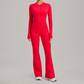Zipper long sleeved backless fitness jumpsuit