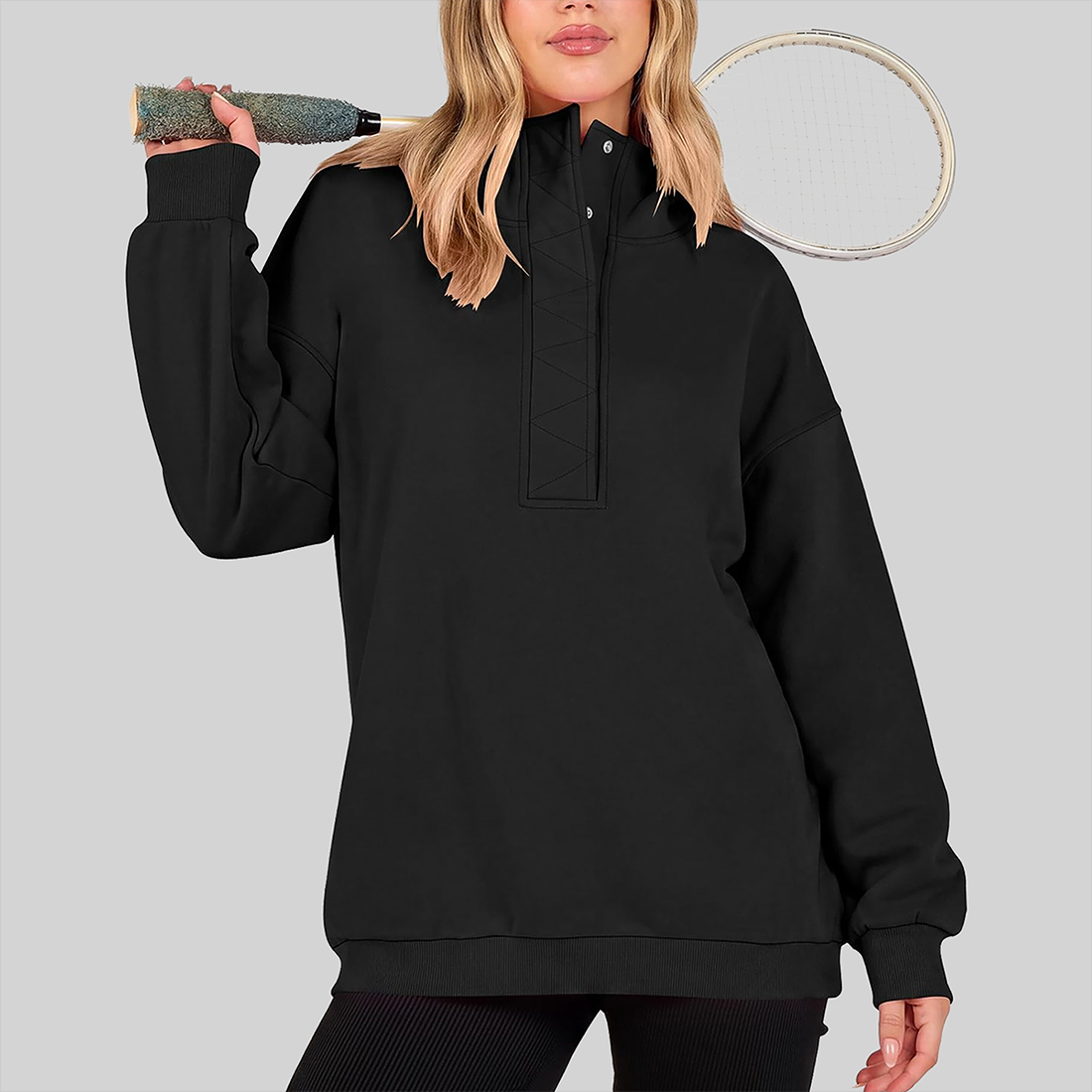 Wholesale Half-Button Hooded Sweatshirt – Loose Casual Long Sleeve Hoodie