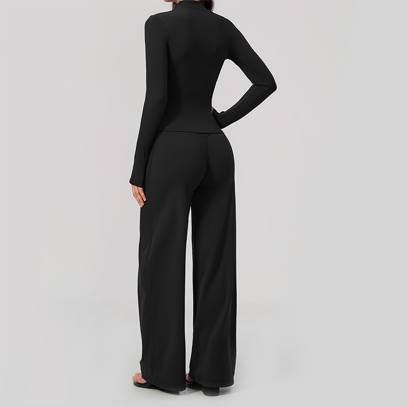 Wholesale Women's Zip-Up Yoga Jacket Set – Relaxed Wide-Leg Pants Activewear Set