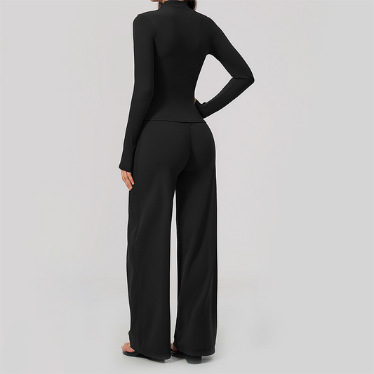 Wholesale Women's Zip-Up Yoga Jacket Set – Relaxed Wide-Leg Pants Activewear Set