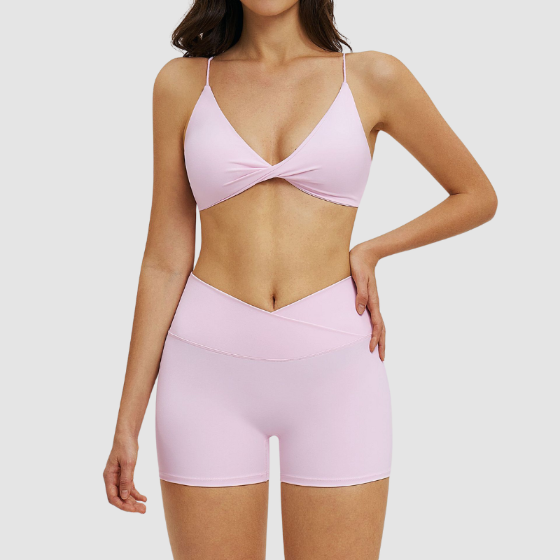 Wholesale thin-strap sports bra + shorts 2-piece set