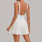 Wholesale Women's Colorblock Open-Back Tennis Dress – Anti-Exposure Pleated Yoga Skirt with Pockets