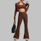 Square Neck Bra + Cropped Jacket + Flare Pants 3-piece set