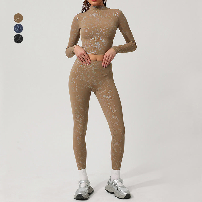 Wholesale women's hot-stamped silver high-stretch top +athletic leggings