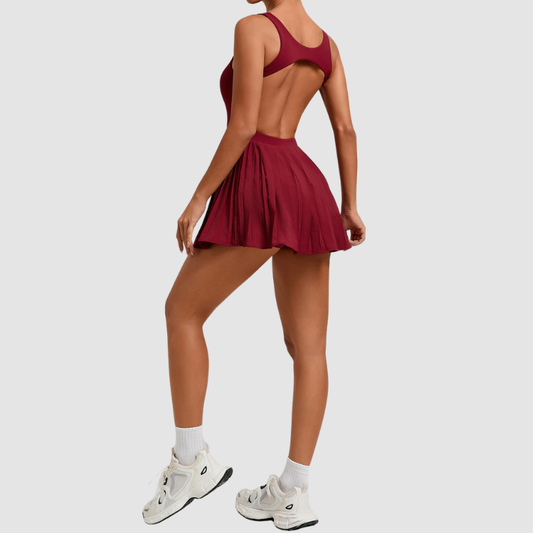 Wholesale Women's Open-Back Tennis Dress – Anti-Exposure Pleated Yoga Skirt