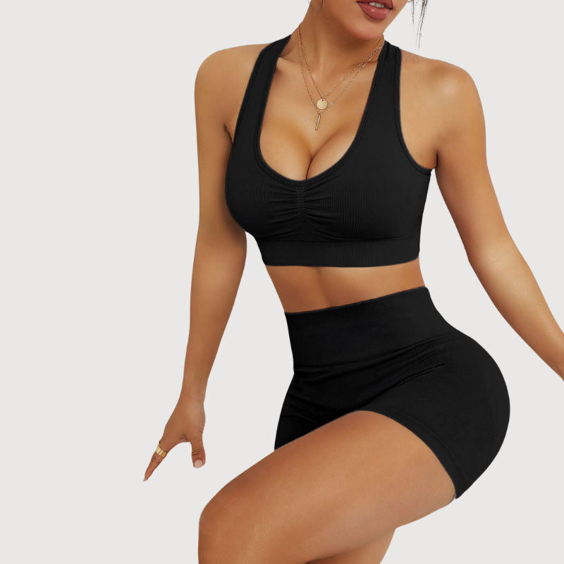 Cross-back sports high-waisted shorts two-piece set