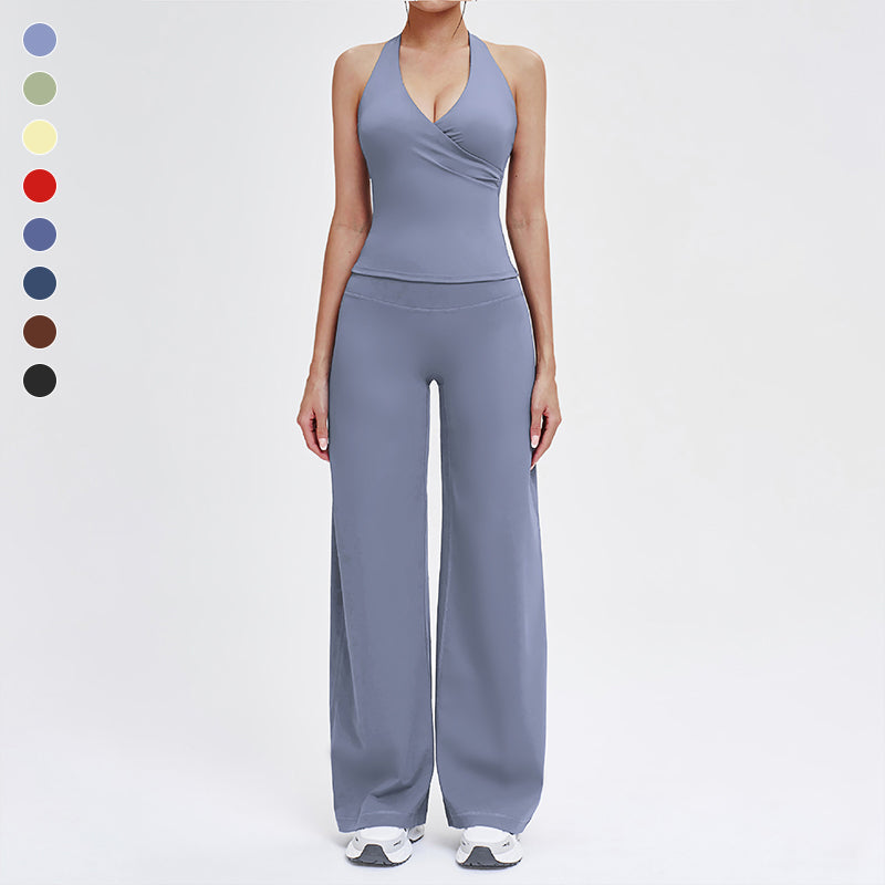 Wholesale open-back tank top + loose wide-leg pants