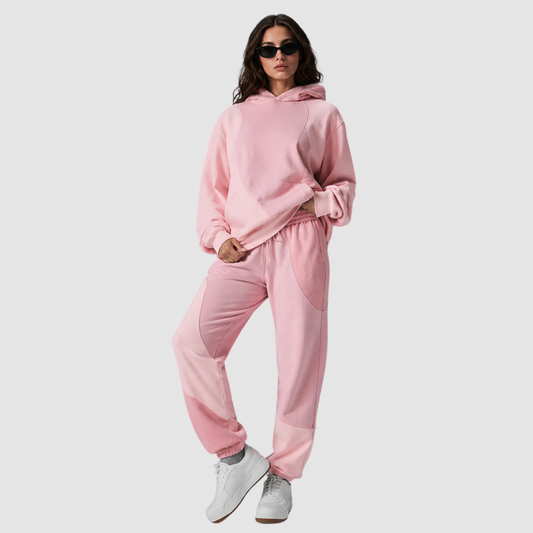 Wholesale Women's Colorblock Hooded Sweatshirt & Jogger Pants Set