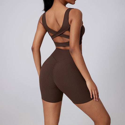 Cross Back yoga bras + High-waisted shorts 2-piece set