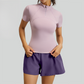 Wholesale Women's Mesh Yoga Set: Half-Zip Short Sleeve Top & Shorts