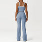 Layered-Look Spaghetti Strap Crop Top + Butt-Lifting Flared Pants 2-Piece Set