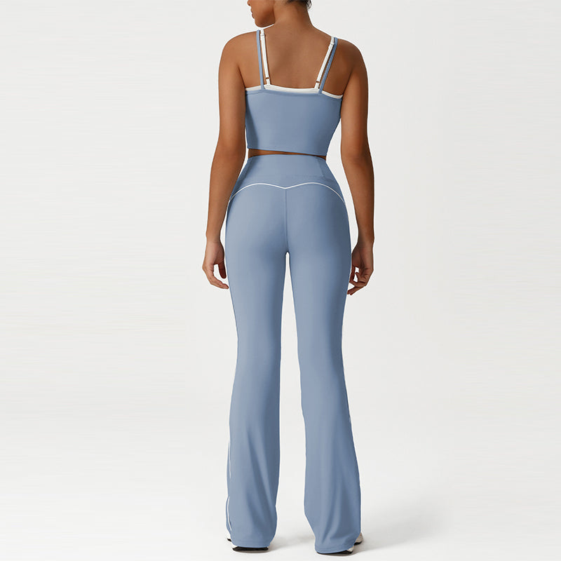 Layered-Look Spaghetti Strap Crop Top + Butt-Lifting Flared Pants 2-Piece Set