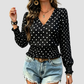 Wholesale Women's Round neck printed polka dot long sleeve V-neck fashionable casual top