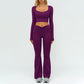 Slim-fitting long-sleeved top + High-waisted flared pants 2-piece set