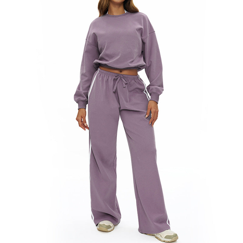 Round-neck long-sleeve sweatshirt+Contrast contrast loose sweatpants 2-piece set