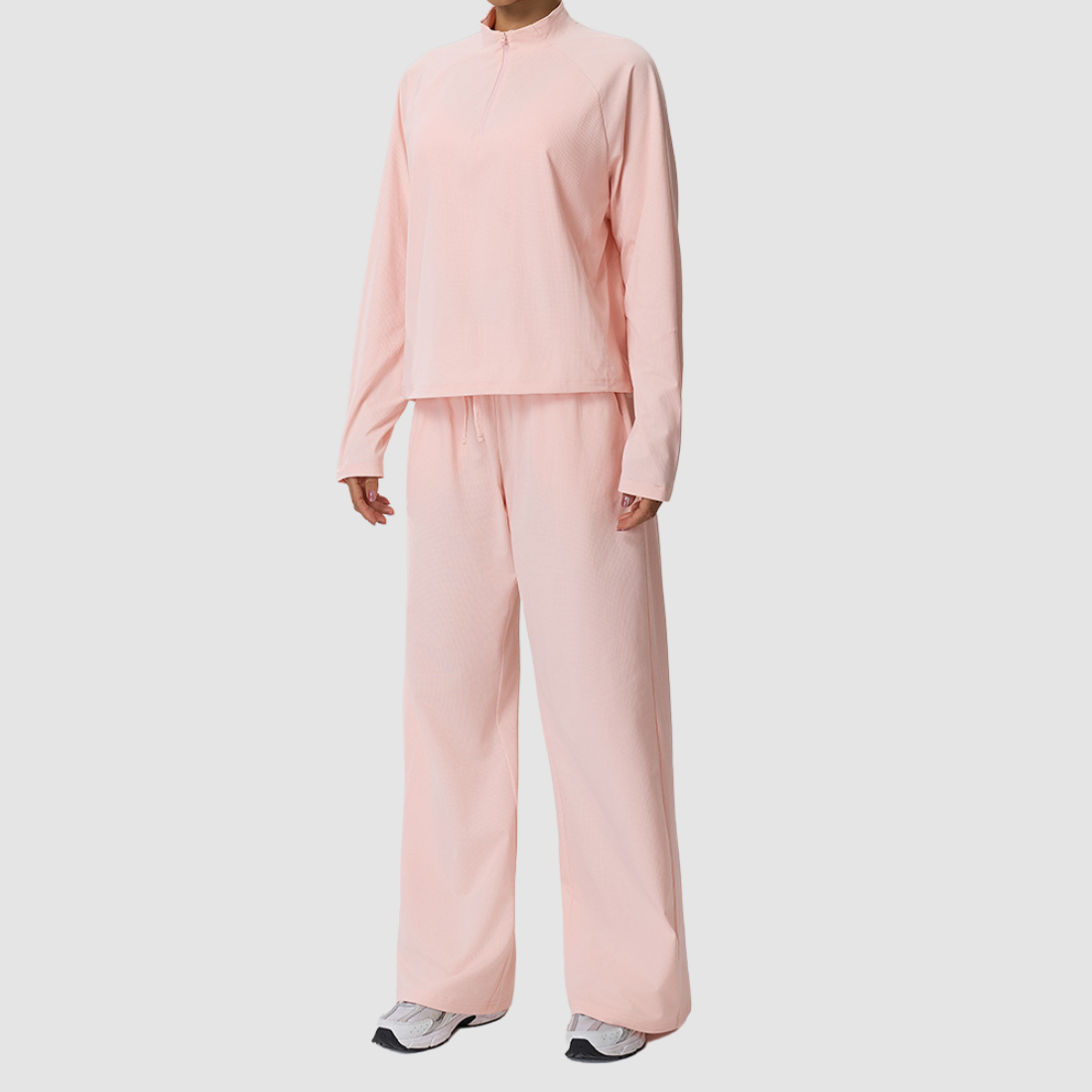 Wholesale Women’s Waffle Knit Active Set – Stand-Collar Long Sleeve & Pants